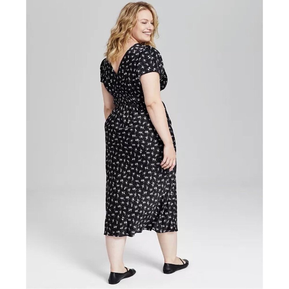 And Now This Trendy Plus Size Lace-Trim Satin Floral Midi Dress Size 2X - Picture 2 of 13